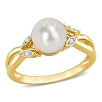 Miabella női fehér kerek édesvízi gyöngy gyémánt akcentus 10KT sárga arany osztott szárú gyűrű