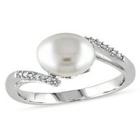 Édesvízi tenyésztett gyöngy és gyémánttalkotó ezüst bypass gyűrű