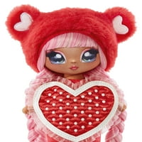 Na na na meglepetés Valentina moore-vörös mackó ihlette 7,5 divatbaba rózsaszín hajjal, szív alakú ruhával és kefével, nagyszerű
