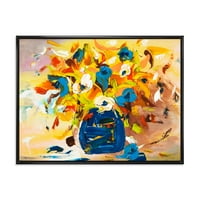 Designart 'Vele virágcsokor kék és sárga színben' hagyományos keretes vászon fali művészet